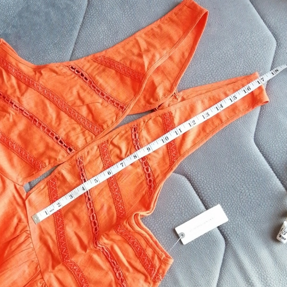 NWT Anthropologie V-Neck Back-Cutout Mini Dress Orange Halter Swim Cover-up - Picture 9 of 14